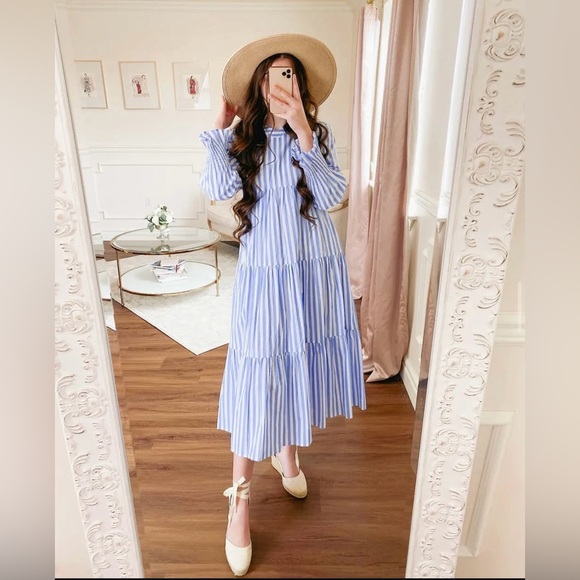 Dainty Jewells Blue and White Striped Midi Dress - Picture 2 of 5